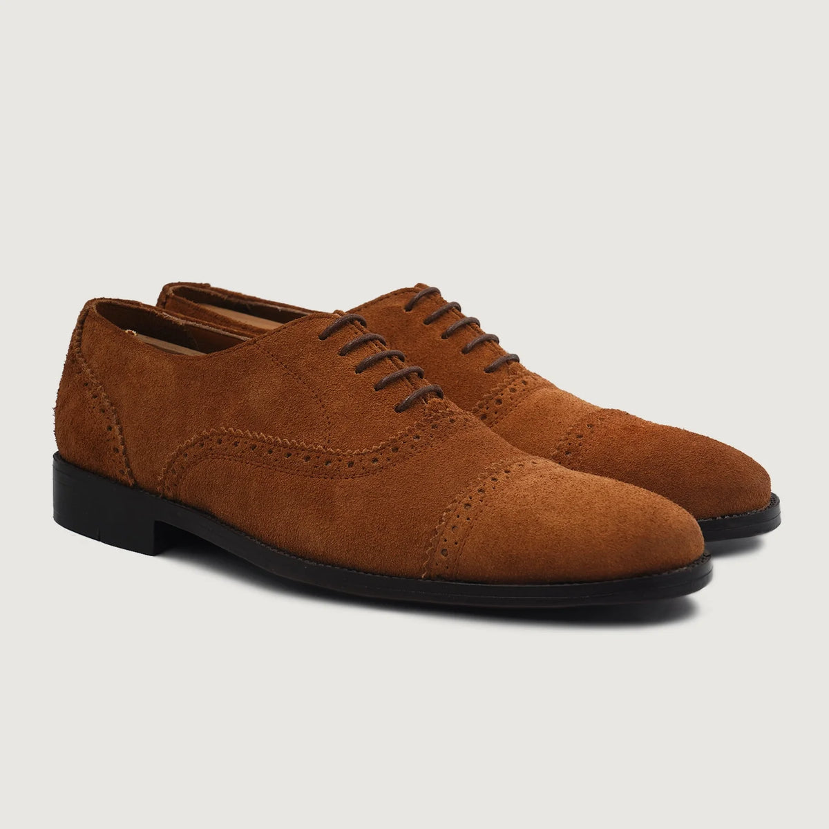 Greyson Brogues Oxford Brun Suede Lædersko til Mænd For Men in Brown Goatskin Suede - Sidevisning | Køb online