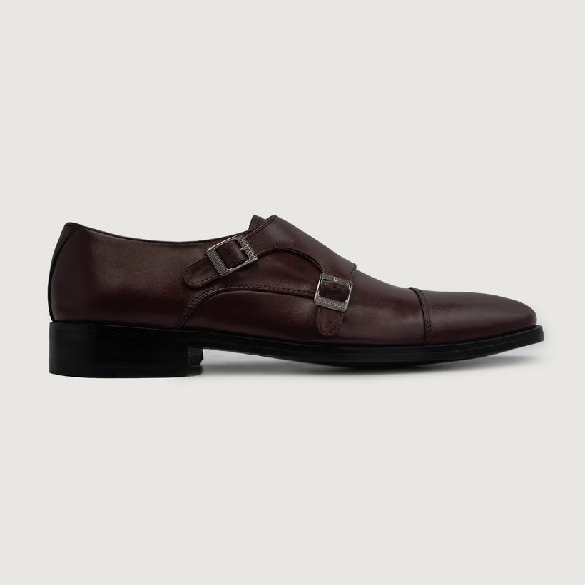 Boston Double Monk Strap Maroon Leather Shoes til Mænd