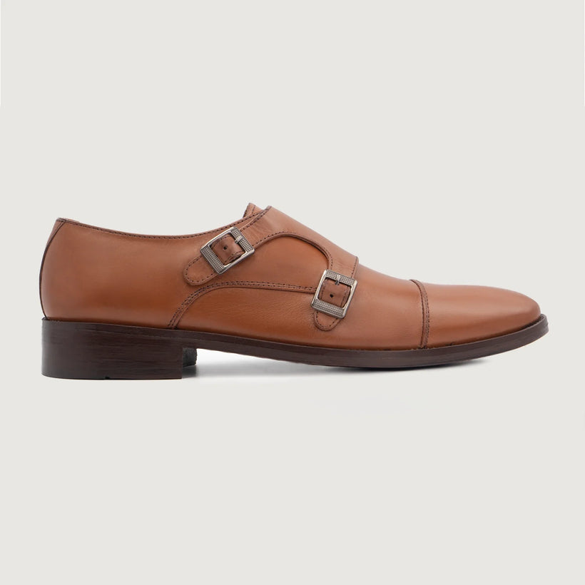 Boston Double Monk Strap Lys brun Leather Shoes til Mænd