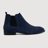 Midnight Blue Goatskin Suede Leather Boots - Goodyear Welt Construction & Front Toe Box Detail