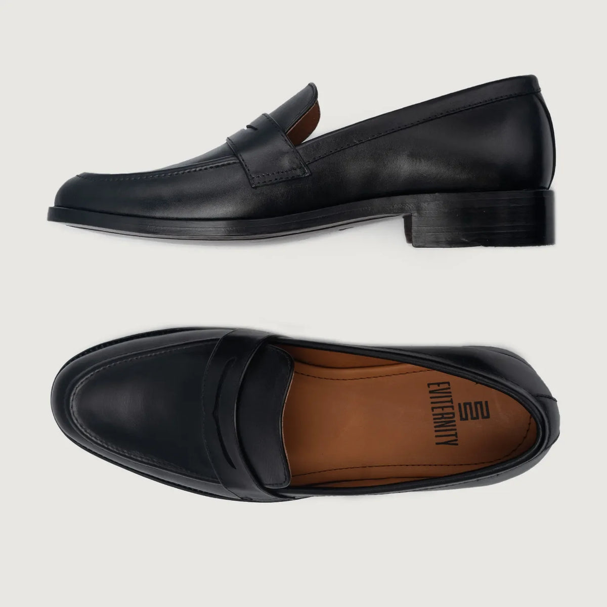 Baxton Sort Læderloafers til Mænd For Men - Forstærket hælkappe og præcise dobbeltsyninger