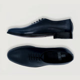 Director Wholecut Midnight Blue Leather Shoes For Men - Lateral Side Profile View Showing Sleeve Cut & Athletic Taper Fit