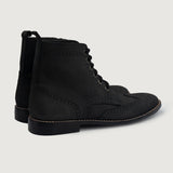 Duster Brogues Derby Black Nubuck Leather Boots For Men - Lateral Side Profile View Showing Sleeve Cut & Athletic Taper Fit