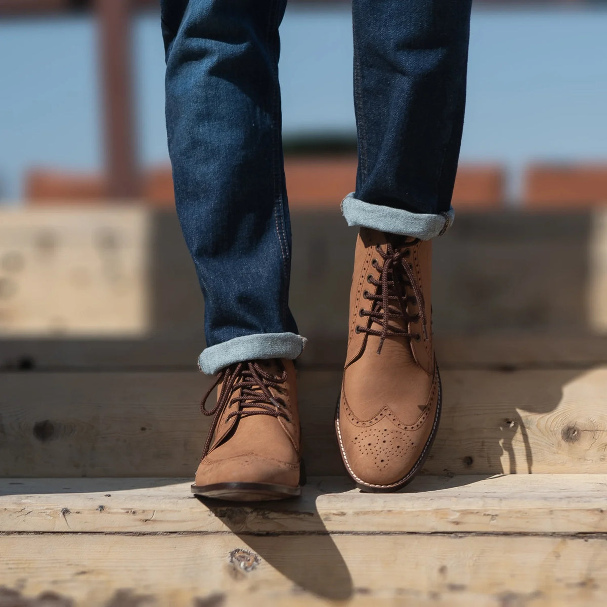 Tailored Rib Cuffs & Hem Craftsmanship Construction Detail on Duster Brogues Derby Brun Nubuck Læderstøvler til Mænd For Men