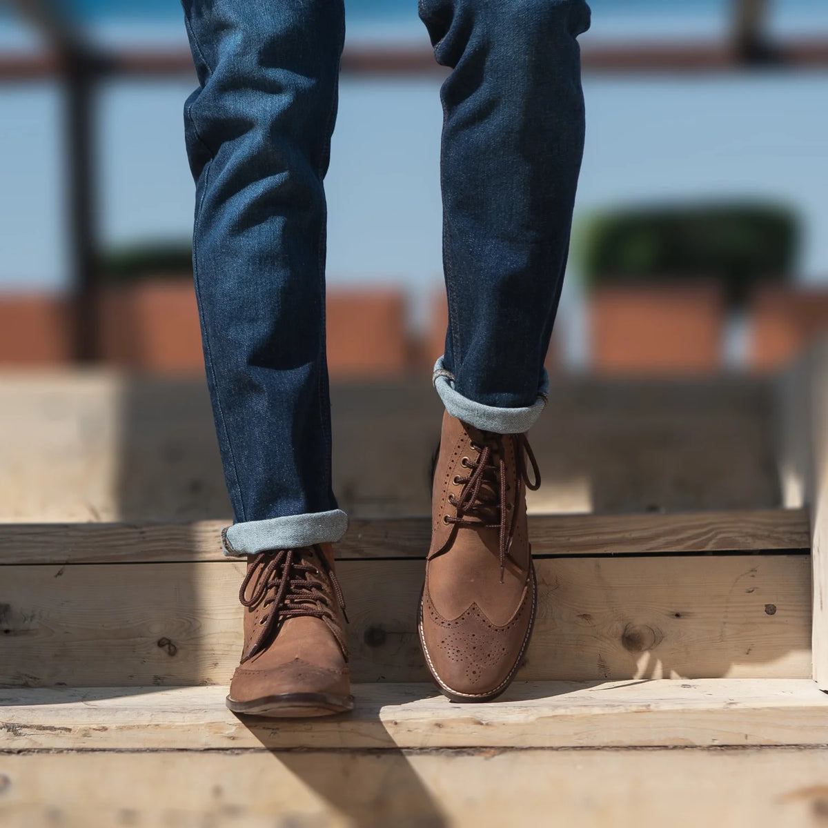 Tailored Rib Cuffs & Hem Craftsmanship Construction Detail on Duster Brogues Derby Oil Pull-up Brun Læderstøvler til Mænd