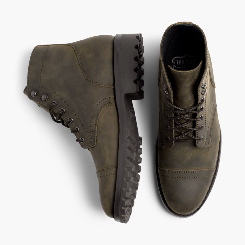 Captain StormKing® Dark Olive Matte Læderstøvler til Mænd - Forstærket hælkappe og præcise dobbeltsyninger