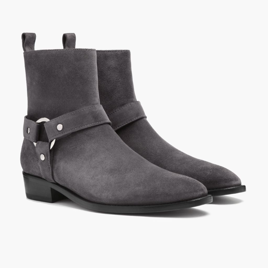 Harness Grey Suede Læderstøvler til Mænd in Grey Goatskin Suede - Sidevisning | Køb online