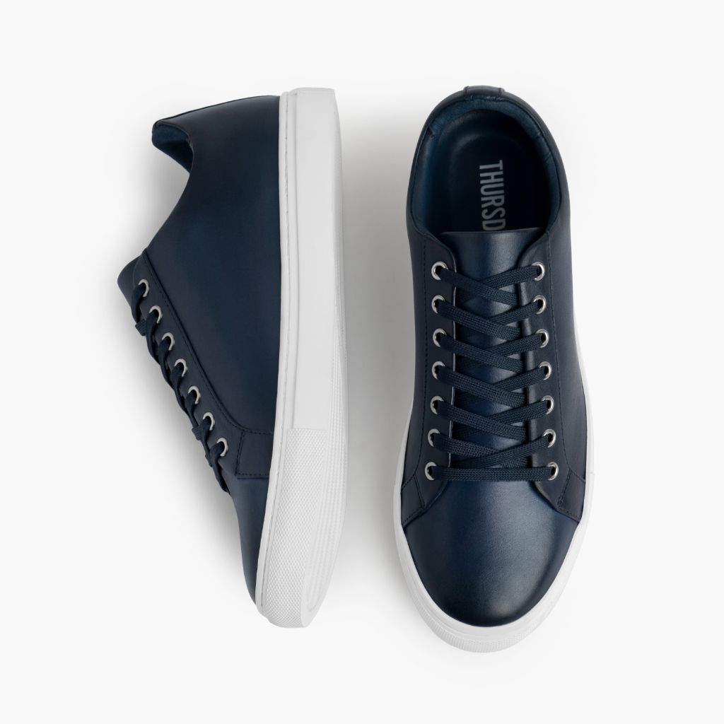 Premier Low Top Deep Blå Lædersneakers til Mænd For Men - Forstærket hælkappe og præcise dobbeltsyninger