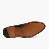 Close-Up Detail of Classic Collar & Heavy-Duty Zipper Hardware on Aviator Black Leather Loafers