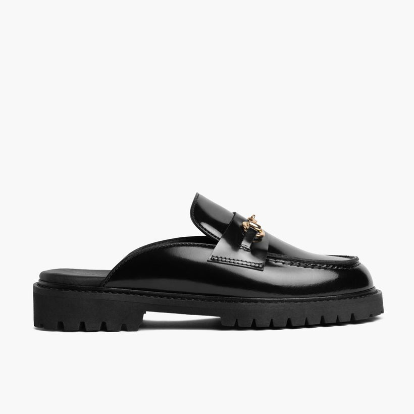 Penny Mule Sort & Gold Leather Loafers til Kvinder