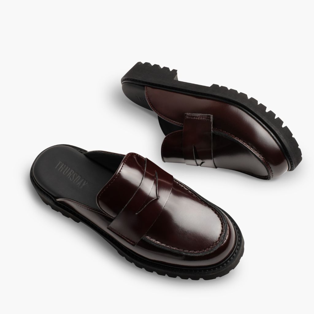 High-Traction Rubber Outsole & Lug Tread Pattern on Penny Mule Bordeaux Læderstøvler til Damer