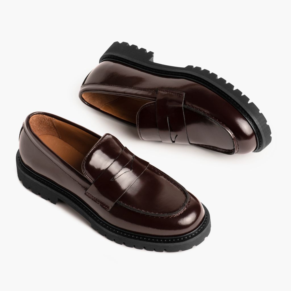 High-Traction Rubber Outsole & Lug Tread Pattern on Penny Bordeaux Læderstøvler til Damer