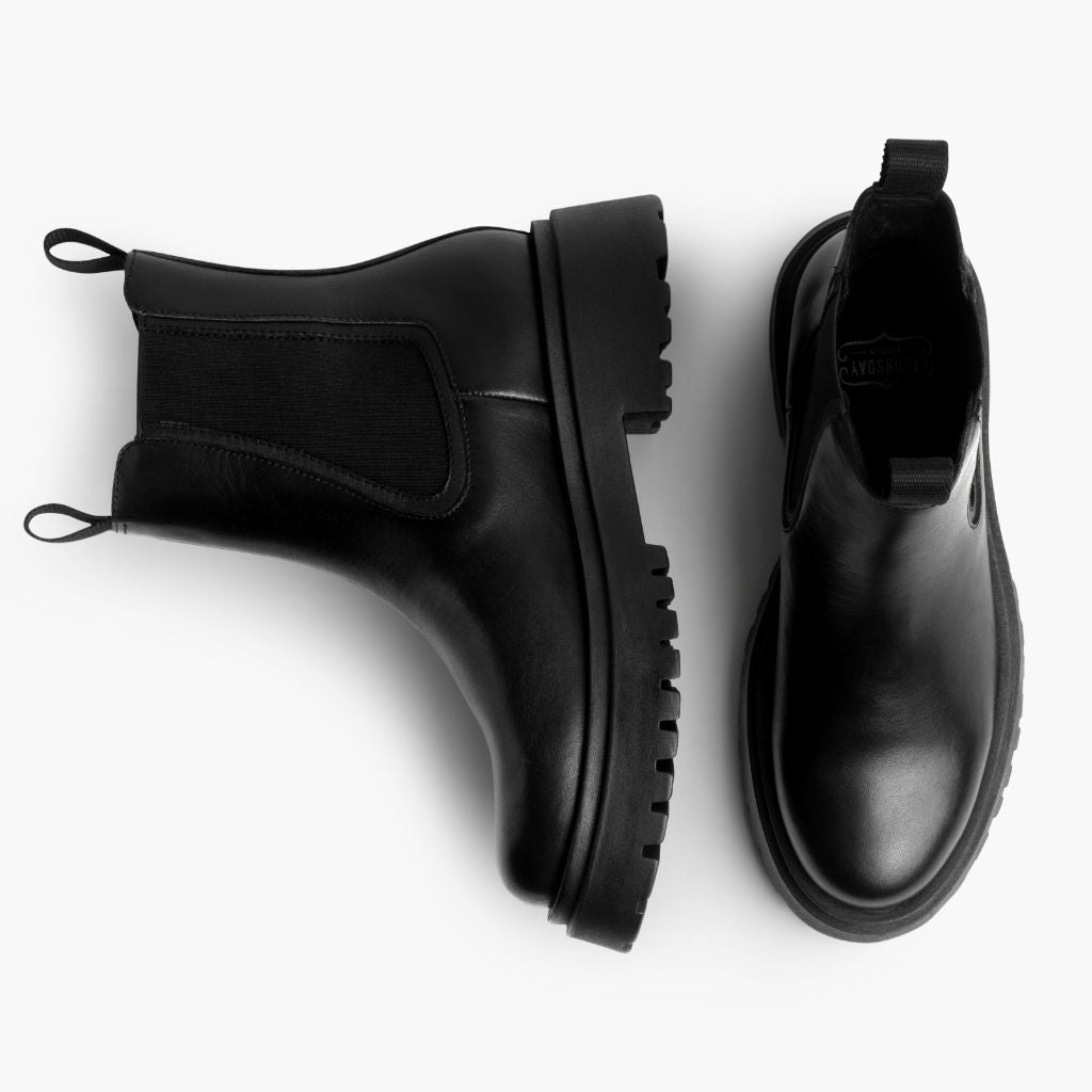 High-Traction Rubber Outsole & Lug Tread Pattern on Legend Platform Sort Læderstøvler til Damer
