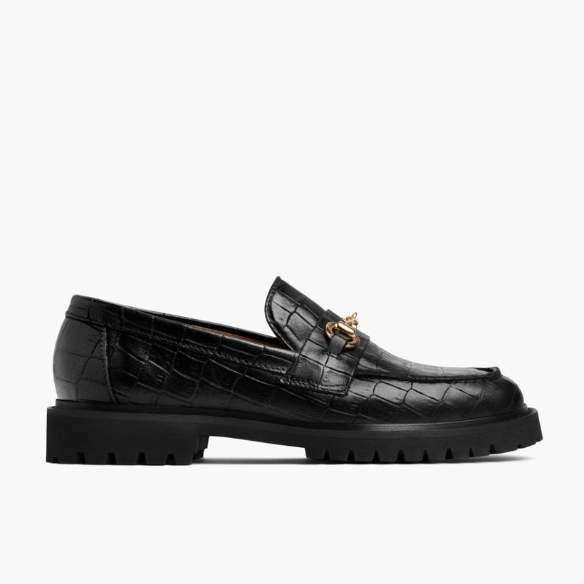 Penny Sort & Gold Croco Leather Loafers til Kvinder