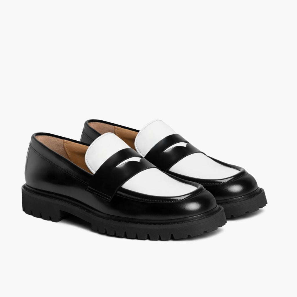 Penny Sort & White Læderloafers til Damer i sort ægte okselæder - Sidevisning | Køb online