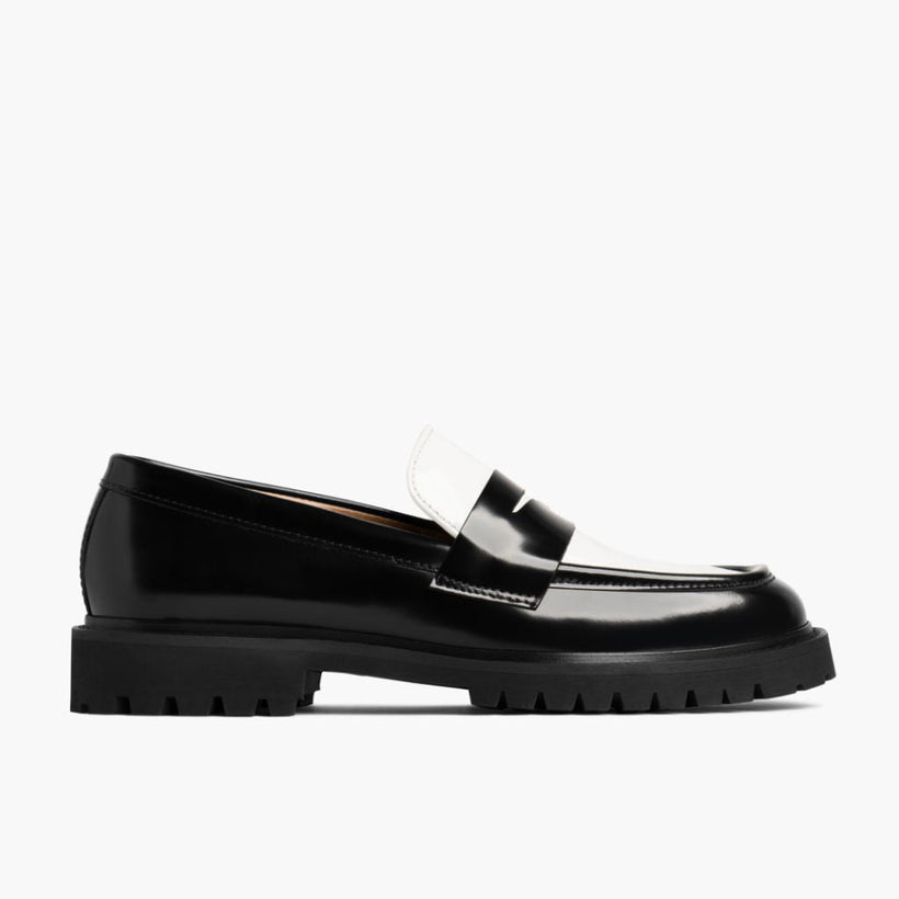 Penny Sort & White Leather Loafers til Kvinder