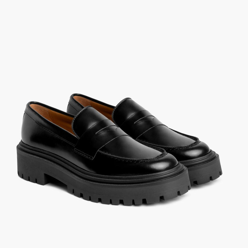 Penny Platform Sort Leather Loafers til Kvinder
