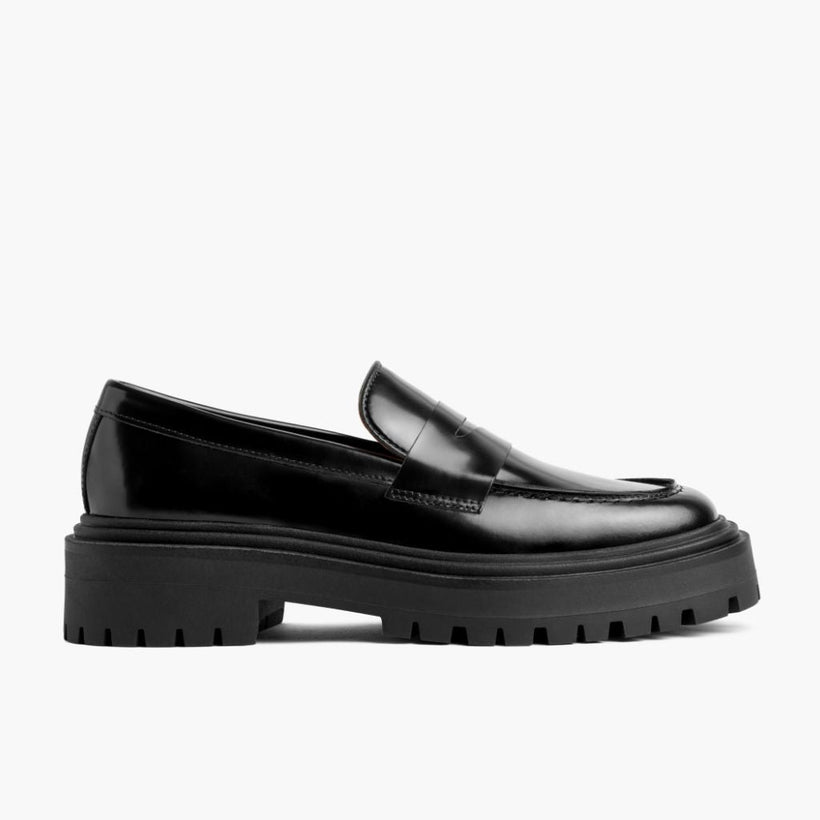 Penny Platform Sort Leather Loafers til Kvinder