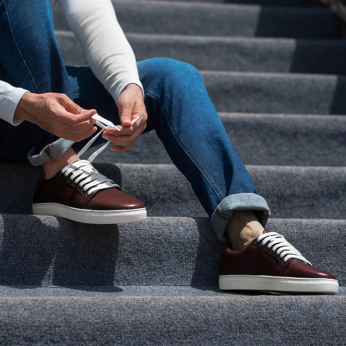 High-Traction Rubber Outsole & Lug Tread Pattern on Murphy Low Top Kastanjebrun Lædersneakers til Mænd