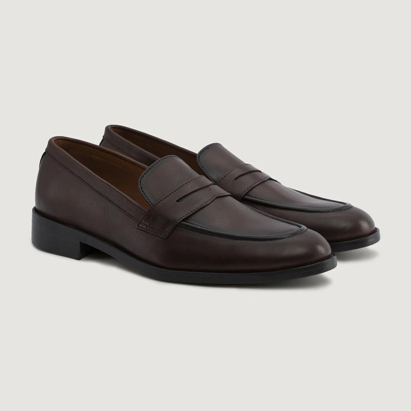Baxton Burnished Brun Leather Loafers til Mænd
