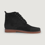 Distressed Black Goatskin Suede Leather Boots - Goodyear Welt Construction & Front Toe Box Detail