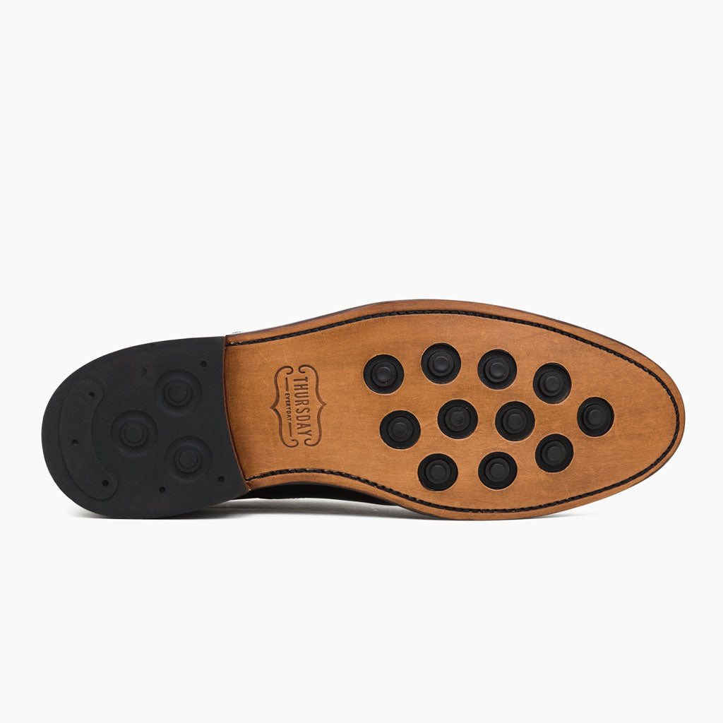 High-Traction Rubber Outsole & Lug Tread Pattern on Cavalier Sort Læderstøvler til Mænd