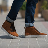 Brown Goatskin Suede Leather Sneakers - Goodyear Welt Construction & Front Toe Box Detail