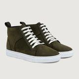 Marty High Top Olive Pullup Leather Sneakers For Men in Olive Full-Grain Leather - Lateral Side Profile View | Buy Online
