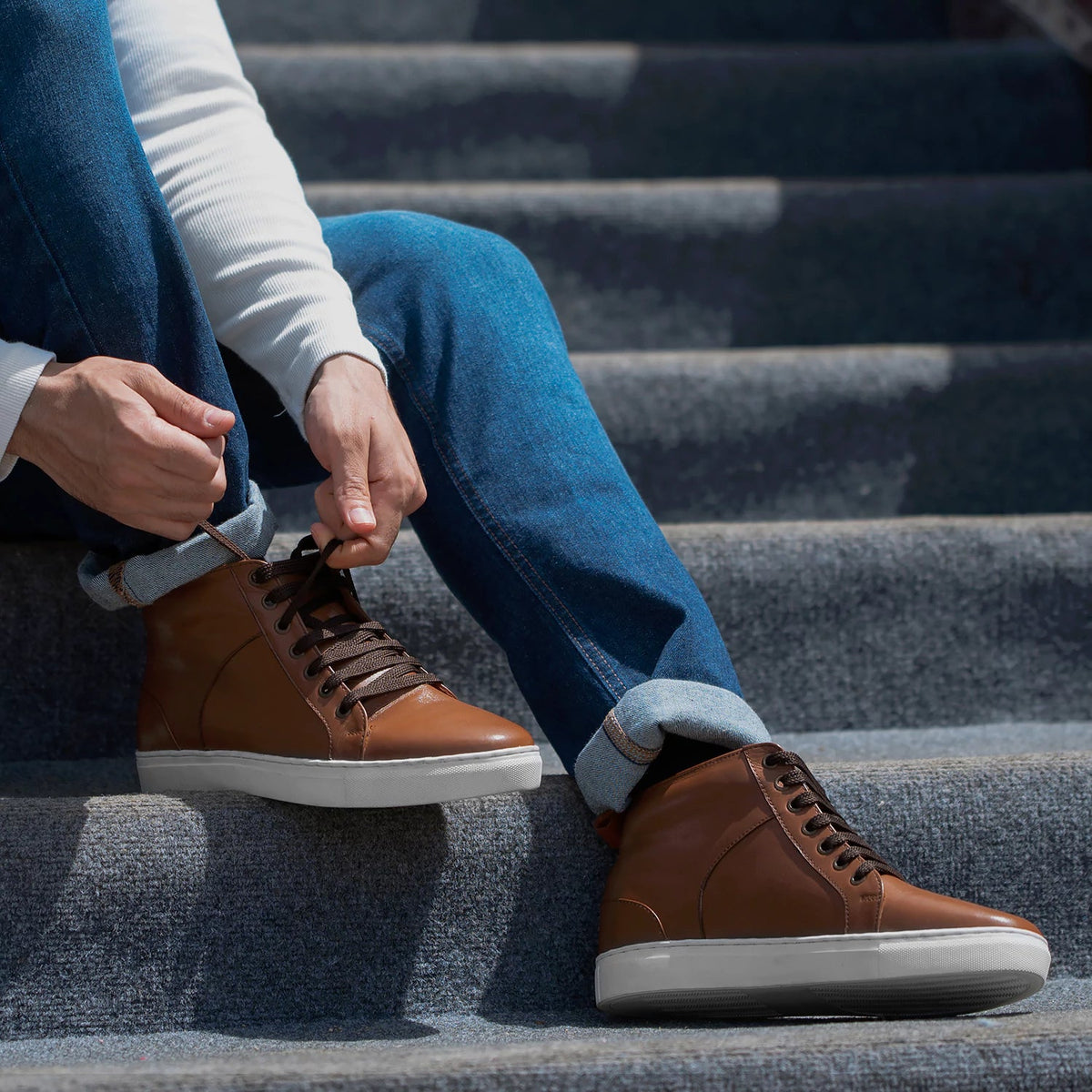 Orlaven Marty High Top Lysebrun Lædersneakers til Mænd footwear image 10