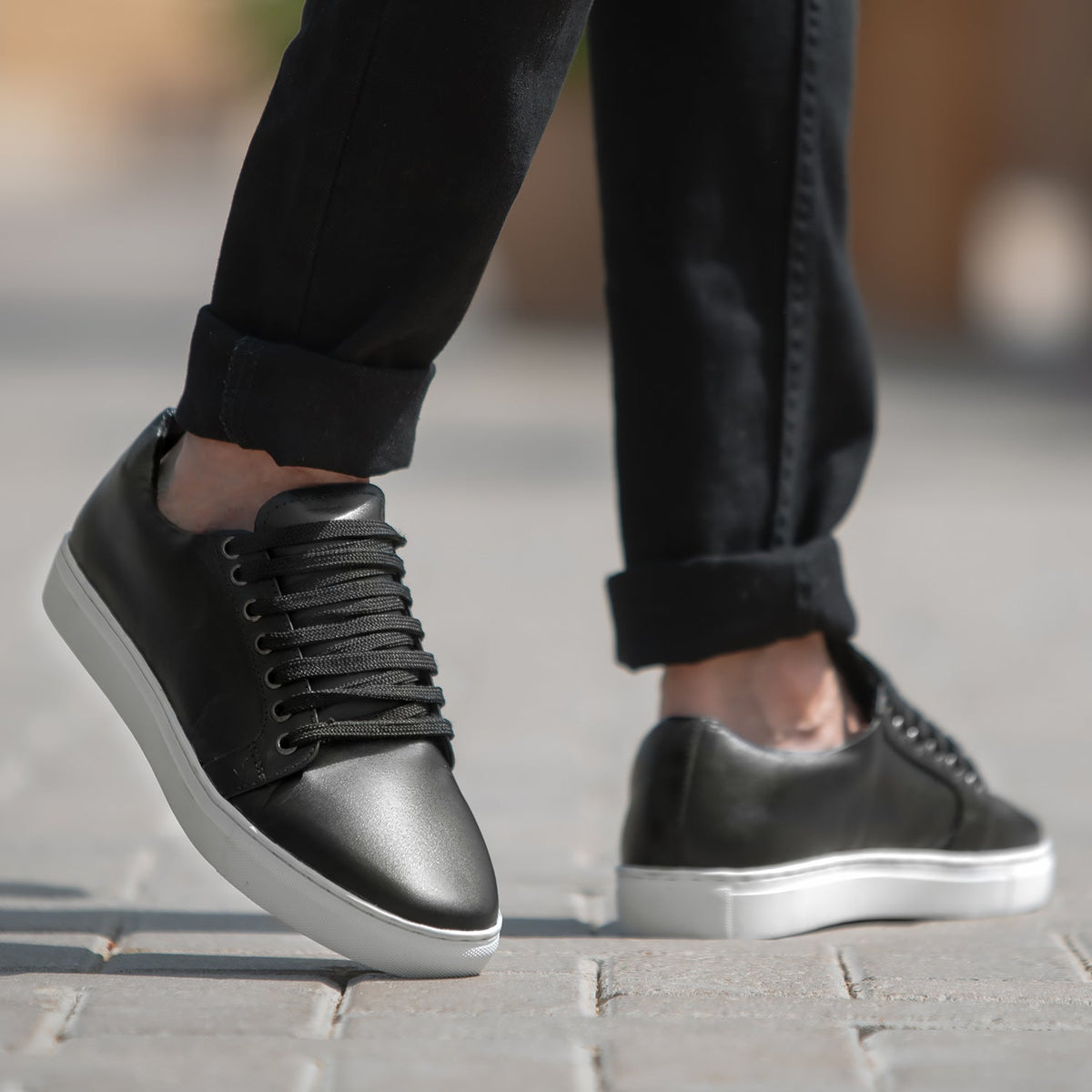 Black Full-Grain leather Sneakers - Goodyear welt-konstruktion og tåboks