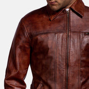 Men's Abstract Maroon Læderjakke til Mænd - Lateral Side Profile View Showing Sleeve Cut &amp; Athletic Taper Fit