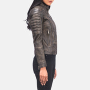 
Distressed Brown Goatskin Leather Biker Jacket - Bagfra med tilpassede skuldre og ren kant