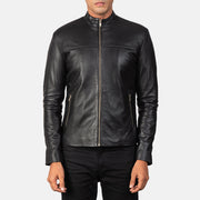 Men's Adornica Sort Læder Bikerjakke til Mænd - Lateral Side Profile View Showing Sleeve Cut &amp; Athletic Taper Fit