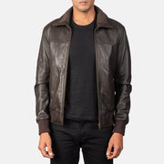 
Air Rolf Mocha Brown Leather Bomber Jacket in Dark Brown Sheepskin Leather - Forfra med skræddersyet silhuet | Køb online