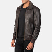 
Dark Brown Sheepskin Leather Bomber Jacket - Bagfra med tilpassede skuldre og ren kant