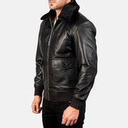 
Black Sheepskin Leather Bomber Jacket - Bagfra med tilpassede skuldre og ren kant