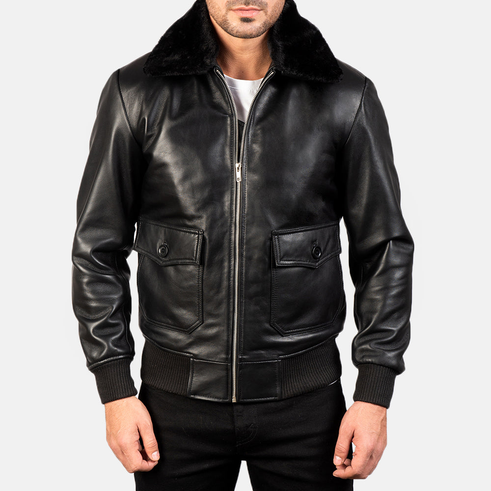 
Nærbillede of Shirt with Removable Fur & Zipper Hardware on Airin G-1 Sort Bomberjakke i Læder til Mænd