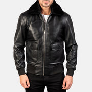 
Nærbillede of Shirt with Removable Fur & Zipper Hardware on Airin G-1 Sort Bomberjakke i Læder til Mænd