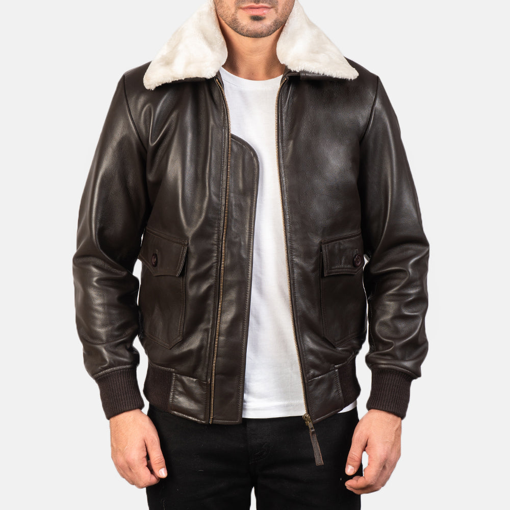 
Airin G-1 Brun Bomberjakke i Læder til Mænd in Brown Sheepskin Leather - Forfra med skræddersyet silhuet | Køb online