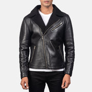 Men's Alberto Shearling Sort Læderjakke til Mænd - Lateral Side Profile View Showing Sleeve Cut &amp; Athletic Taper Fit