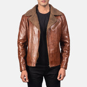Men's Alberto Shearling Brun Læderjakke til Mænd in Brown Sheepskin Leather - Front Profile View &amp; Tailored Silhouette | Buy Online