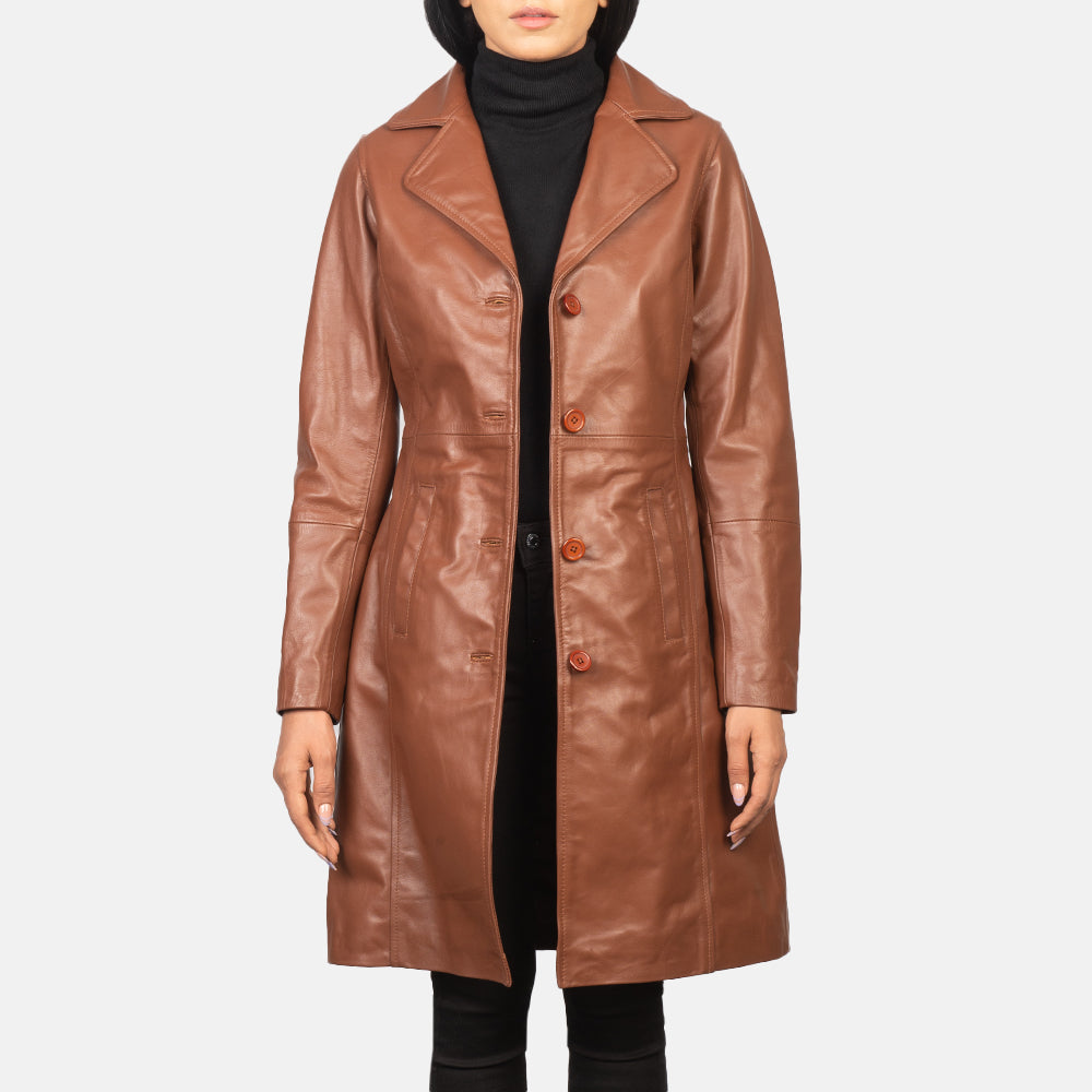 
Alexis Brun Single Breasted Læderfrakke til Damer in Brown Cowhide Leather - Forfra med skræddersyet silhuet | Køb online