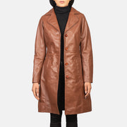 
Alexis Brun Single Breasted Læderfrakke til Damer in Brown Cowhide Leather - Forfra med skræddersyet silhuet | Køb online