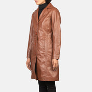 
Brown Cowhide leather Coat - Bagfra med tilpassede skuldre og ren kant
