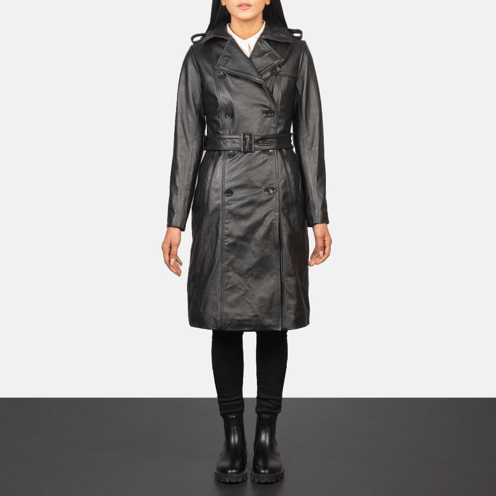 
Alice Black Double Breasted Leather Coat in Black Cowhide Leather - Forfra med skræddersyet silhuet | Køb online