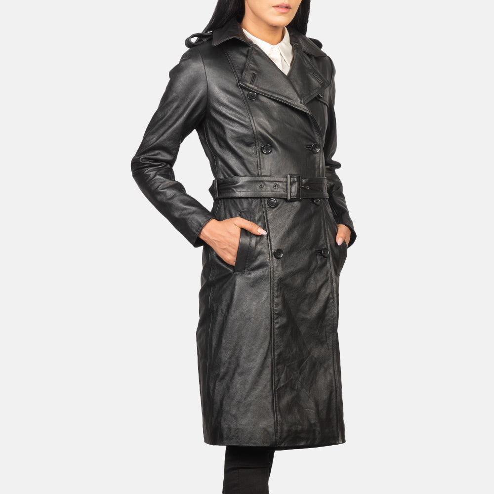 
Nærbillede of Notch & Buttons Hardware on Alice Black Double Breasted Leather Coat