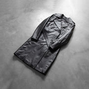 
Open Hem & Hem Craftsmanship Construction Detail on Alice Black Double Breasted Leather Coat