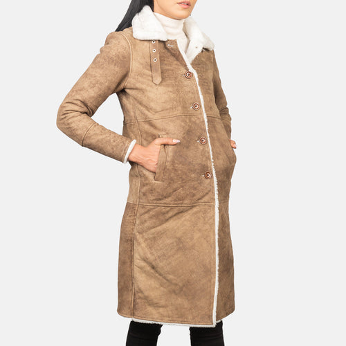 Distressed Brown Sheepskin Leather Aviator Jacket - Back View Showing Tailored Shoulder Fit & Clean Hemline