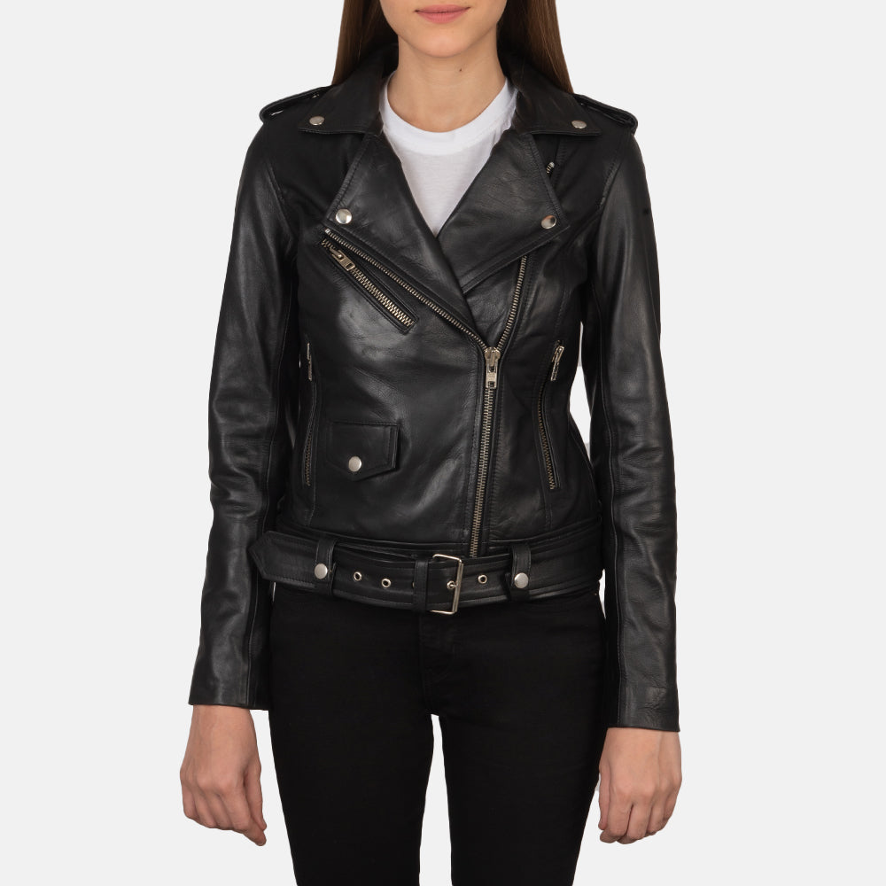Women's Alison Sort Læder Bikerjakke til Kvinder in Black Cowhide Leather - Front Profile View &amp; Tailored Silhouette | Buy Online
