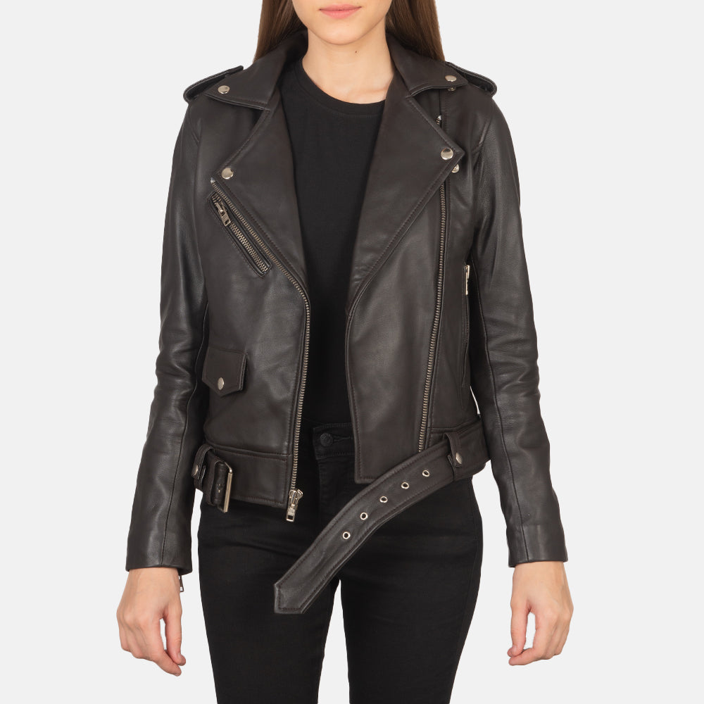 Women's Alison Brun Læder Bikerjakke til Kvinder in Brown Sheepskin Leather - Front Profile View &amp; Tailored Silhouette | Buy Online